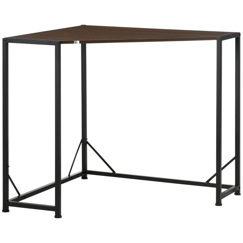 HOMCOM Space-Saving Corner Desk, Small Computer Desk with Metal Frame, Writing Desk for Home Office, Small Spaces, Dark Walnut