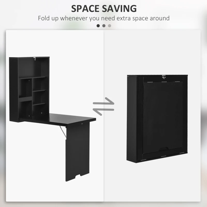 HOMCOM Wall Mounted Table Fold Out Convertible Desk, Multi-Functional Space Saving Computer Desk with Writing Floating Board for Students, Black