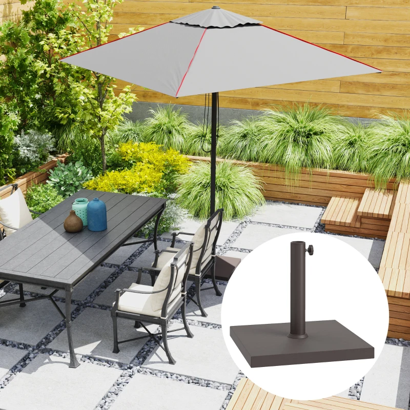 Outsunny Patio Umbrella Base, 32 lbs Concrete Heavy Duty Umbrella Base Patio Umbrella Holder for 1.5"/1.9" Umbrella Poles, Brown