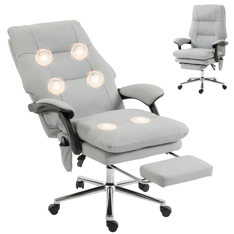 HOMCOM Massage Office Chair with 6-Point Vibration, Pet-Friendly Faux Leather Ergonomic Executive Desk Chair, Light Gray