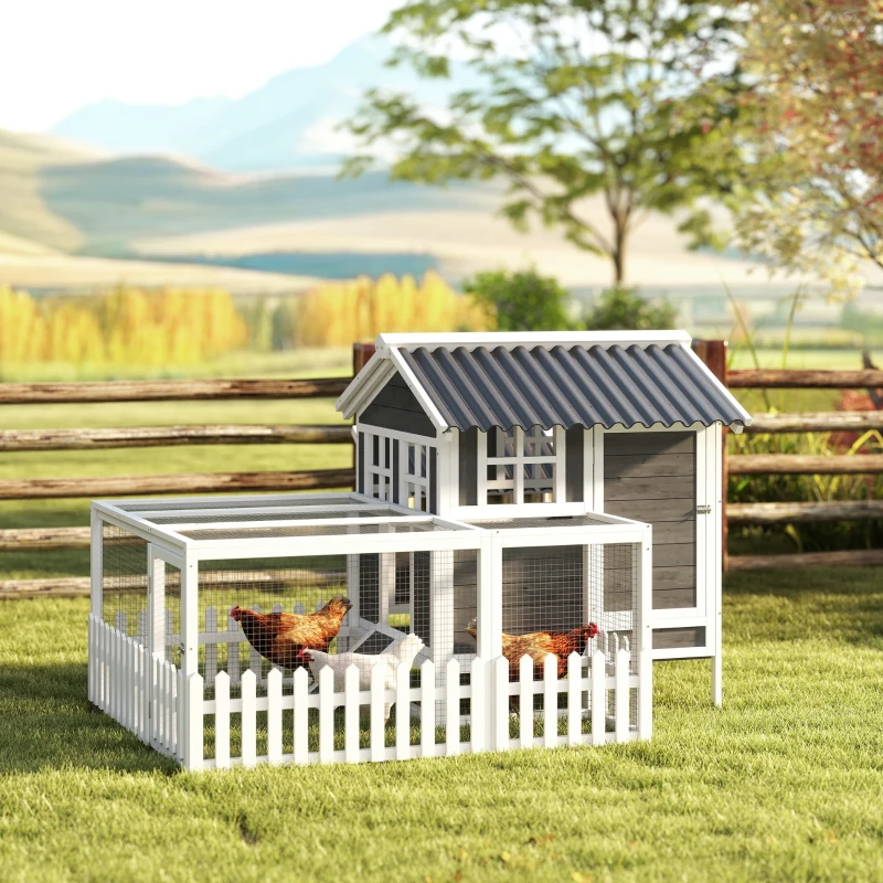 PawHut Wooden Chicken Coop with Run for 1-2 Chickens, 68" x 59" x 42"(m-3)