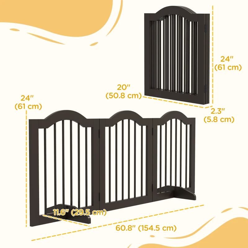 PawHut 24" Freestanding Pet Gate For Dogs with 2 Support Feet, Coffee