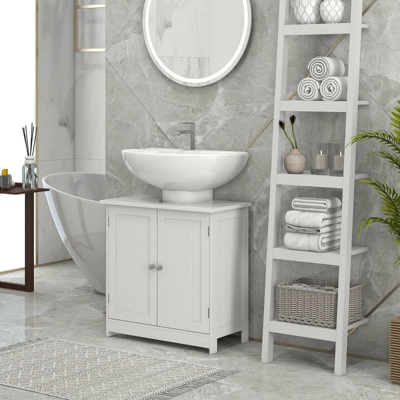 HOMCOM 24" Under Sink Storage Cabinet with 2 Doors and Shelves, Pedestal Sink Bathroom Vanity Furniture, White