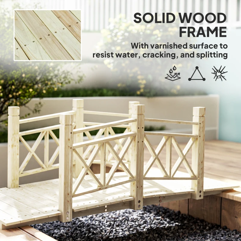 Outsunny 5 ft. Wooden Garden Bridge Footbridge for Backyard Ponds, Creeks, Streams, Nature Wood