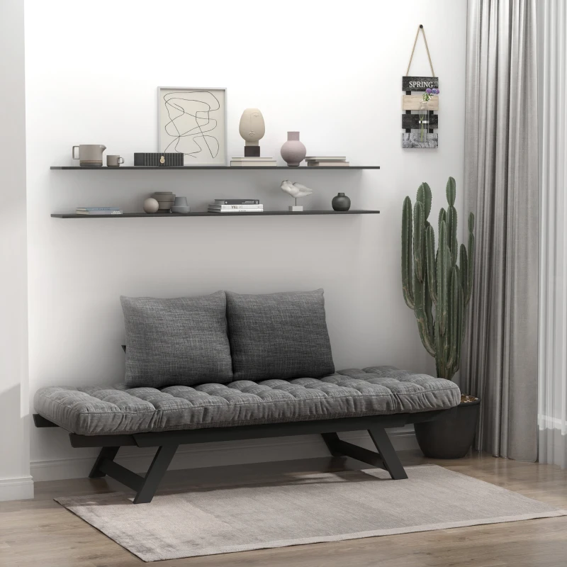 HOMCOM Single Person 3 Position Convertible Chaise Lounger Sofa Bed with 2 Large Pillows and Oak Frame, Dark Gray