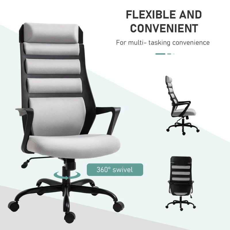 Vinsetto High Back Ergonomic Home Office Desk Chair with Spandex Fabric, Computer Task Chair with Ladder Back, Thick Padding and 360 Swivel Wheels, Grey