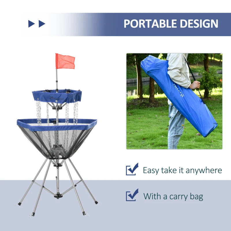 Soozier Portable Disc Golf Basket Target with 12-Chain, Easy Carry Bag, Dark Blue