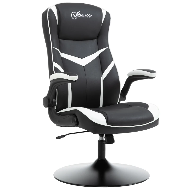 Vinsetto High Back Video Gaming Chair Height Adjustable Flip-up Armrest 360° Swivel Racing Gamer with Pedestal Base, Black and White