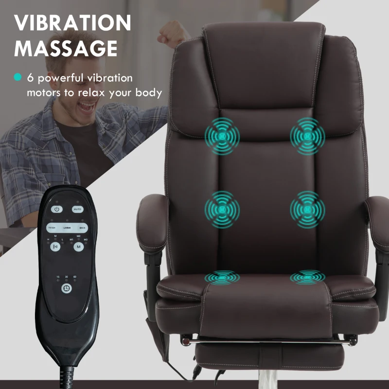 Vinsetto Massage Office Chair, Reclining Executive Office Chair with 6-Point Vibration, Footrest and High Back, Dark Brown