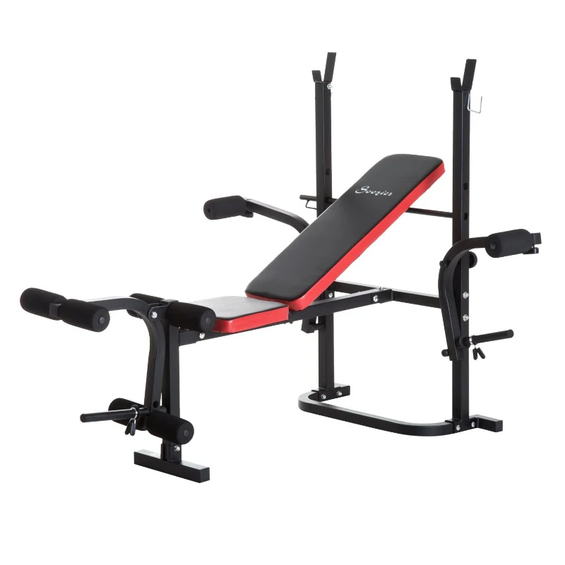 Soozier Adjustable Weight Bench with Leg Developer Barbell Rack for Weight Lifting and Strength Training