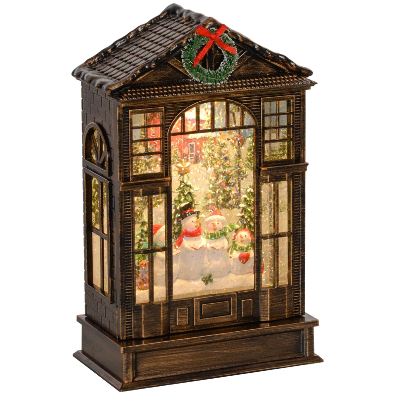 HOMCOM Musical Snow Globe with Lights, Christmas Snow Globe Lantern with Swirling Glitter for Holiday Party Gift, Bronze