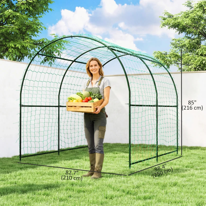Outsunny Garden Arch Trellis for Climbing Plants Outdoor, 7.1FT Tall Cucumber Trellis with Climbing Net for Backyard, Lawn