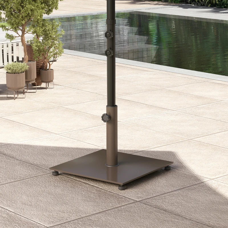 Outsunny Square Patio Umbrella Base, 29 lbs Metal Umbrella Stand Base with Adjustable Foot Pads, Heavy Duty Patio Umbrella Holder for 1.5"/1.9" Umbrella Poles for Outdoor, Lawn, Poolside, Brown