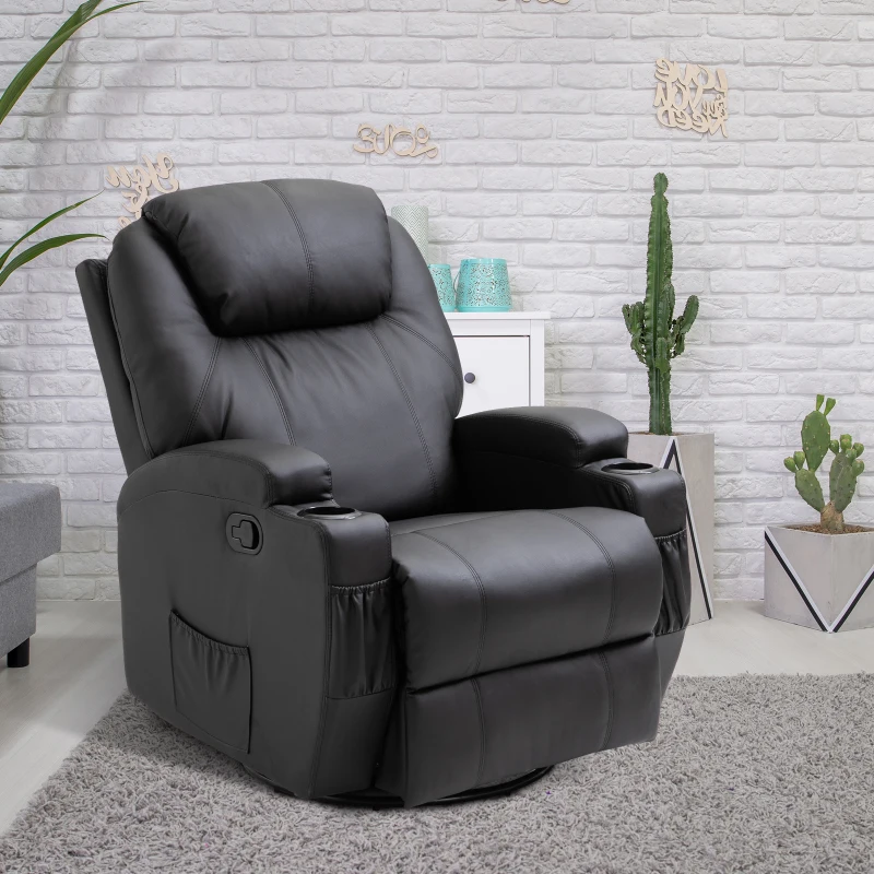 HOMCOM Faux Leather Heated Massage Recliner Chair with Remote - Black