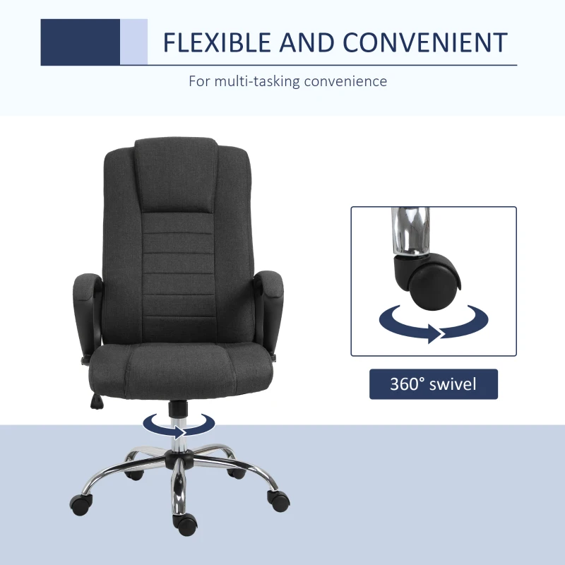 Vinsetto Ergonomic High Back Executive Office Chair, Rocking Swivel Linen Computer Desk Chair with Adjustable Height, Comfort Tilt Function, Padded Armrest, Headrest, Dark Grey