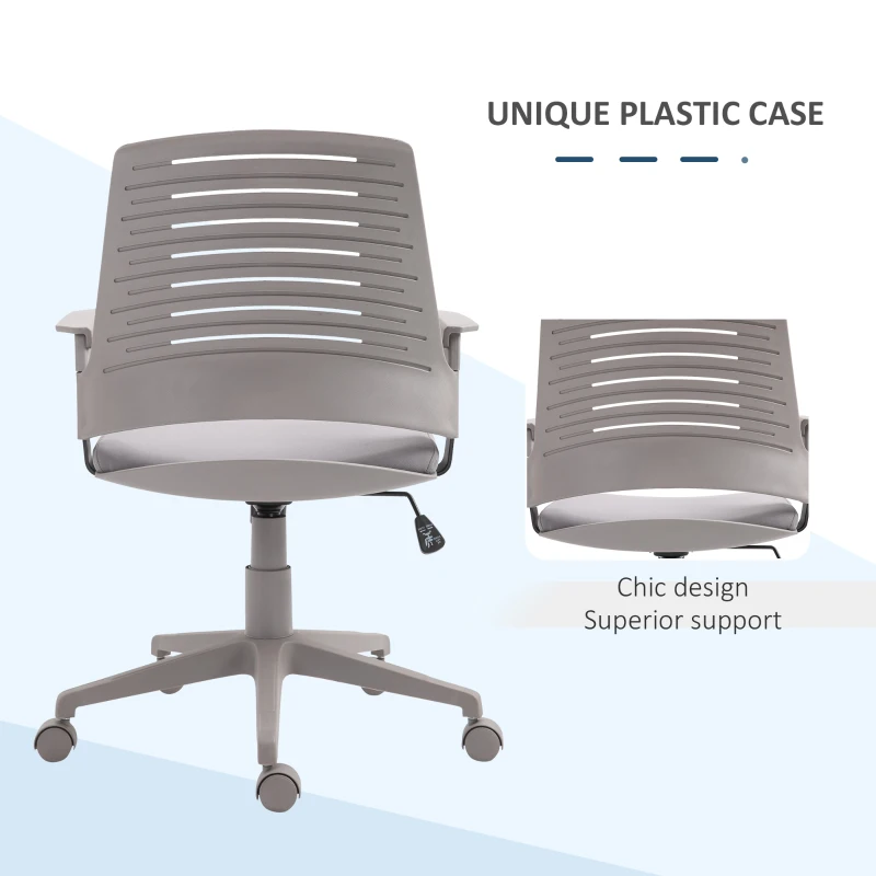 Vinsetto Mid Back Office Chair Computer Swivel Rolling Task Chair with Height Adjustable, Arm, Breathable Back, Grey