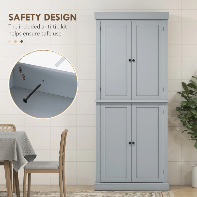 HOMCOM 72.5" Freestanding Kitchen Pantry Cabinet with 4 Doors, Grey