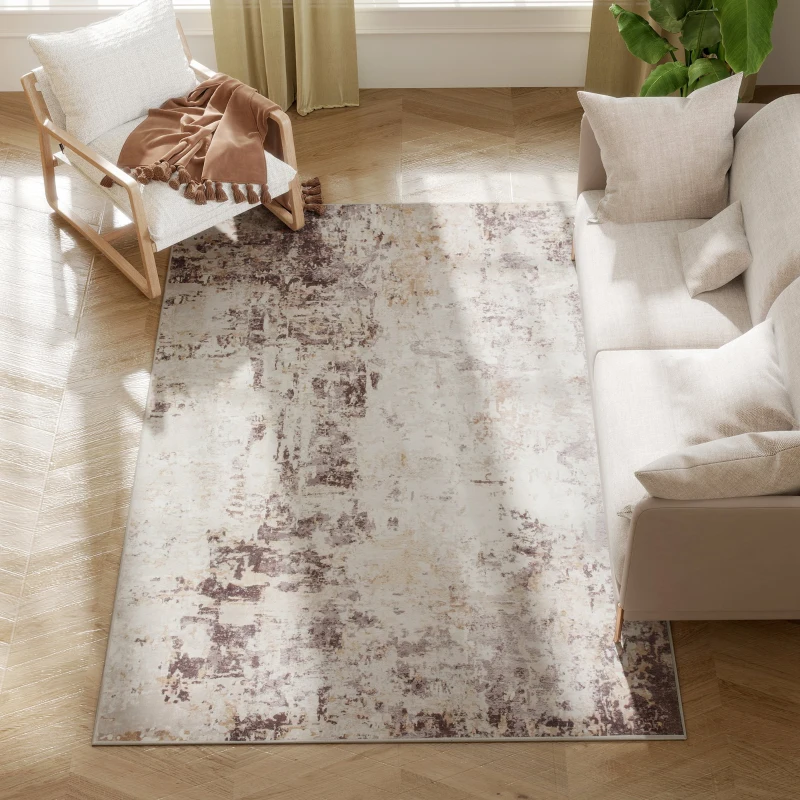 HOMCOM Machine Washable Area Rug 4x6, Non-Slip Modern Abstract Floor Carpet for Living Room, Bedroom, Dining Room, Mixed-Brown