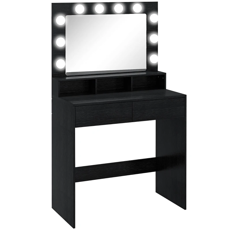 HOMCOM Vanity Table, Makeup Dressing Table with LED Lighting Mirror, Drawers, for Bedroom, Black