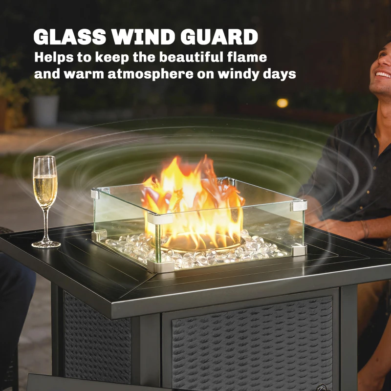 Outsunny 32" Propane Gas Fire Pit Table, 50,000 BTU Square Patio Table with Fire Pit, Wind Guard, Lid, CSA Certified, Black