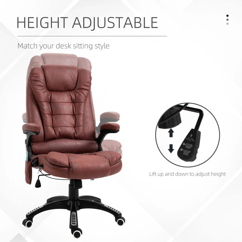 Vinsetto 6 Point Vibration Massage Office Chair with Heat, High Back Executive Office Chair with Padded Armrests, Microfiber Reclining Computer Chair, Red