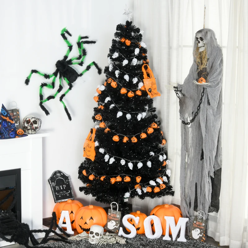 HOMCOM 7ft Prelit Artificial Christmas Tree with LED Lights, Multicolored Fiber Optics and Realistic Branch Tips, Black