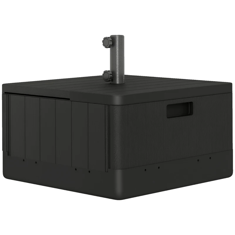 Outsunny 3-in-1 Patio Umbrella Base, Coffee End Table, Flower Box Planter with Wheels Handles, Square Plastic 176lb Stand/110lb Water Fillable Outdoor Garden Umbrella Stand, Black