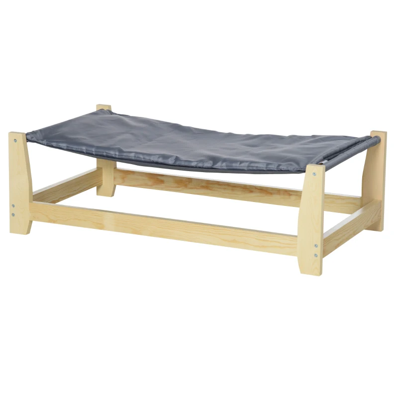 PawHut Raised Pet Bed Wooden Frame Dog Cot with Washable Cushion for Small Medium Sized Dogs Indoor Outdoor, 35.5" x 20" x 11"