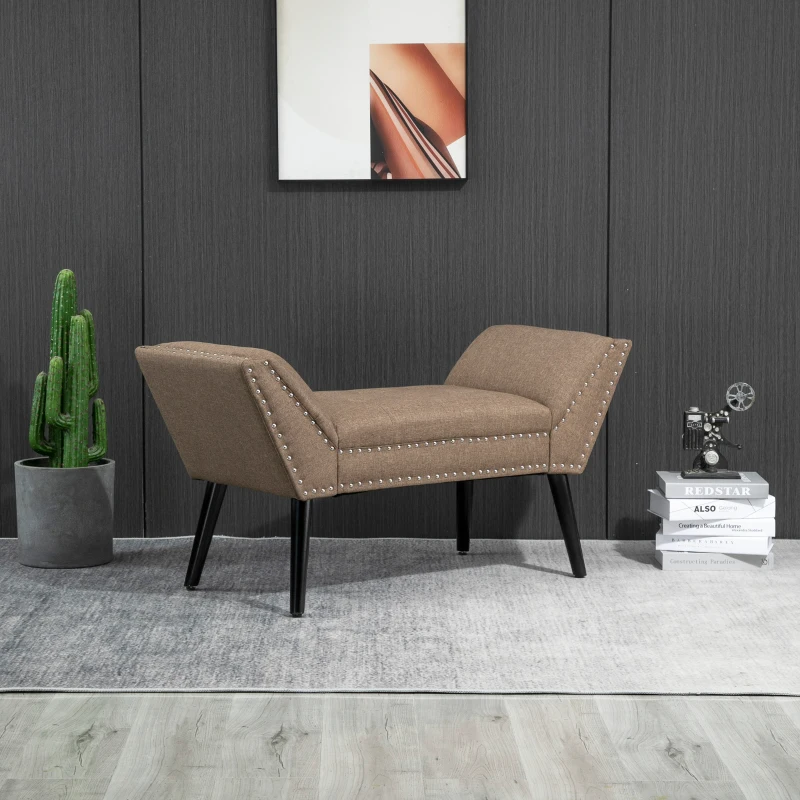 HOMCOM Modern Button Tufted Sitting Bench, Accent Fabric Upholstered Ottoman for Bedroom or Living Room, Brown