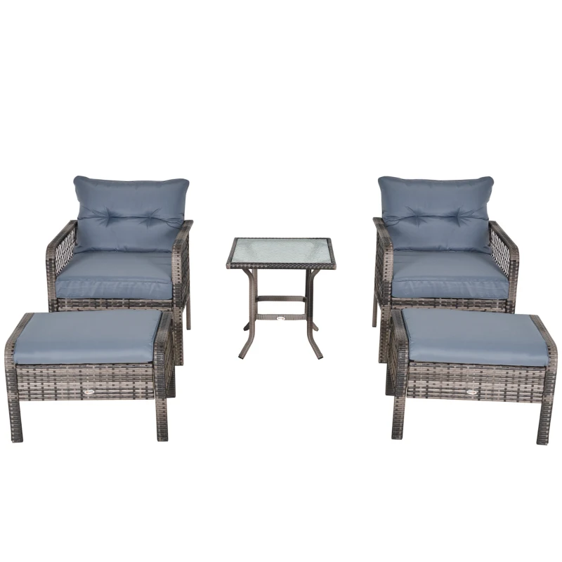 Outsunny 5-Piece PE Wicker Patio Furniture Set, Conversation Set with Outdoor Ottomans, Table & Chairs, Small Balcony Furniture for Apartments, Steel, Gray