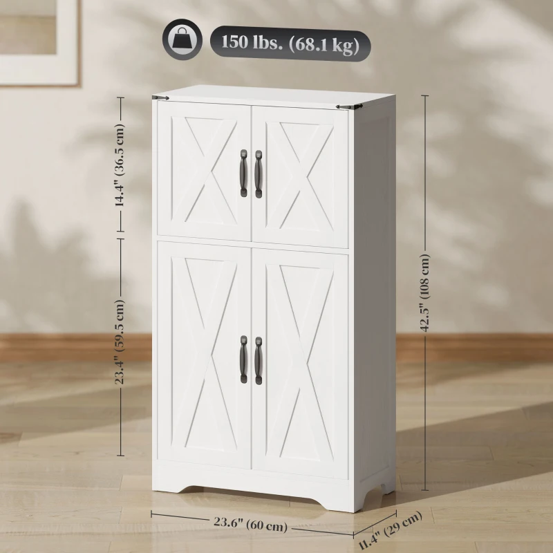 HOMCOM Farmhouse Kitchen Pantry, Freestanding Kitchen Pantry Storage Cabinet with Barn Doors and Adjustable Shelves, White