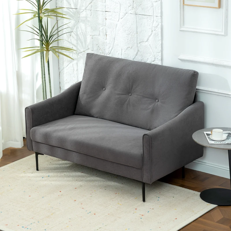 HOMCOM 2 Seater Sofa, Small Modern Couch with High-Resilience Foam, Thicken Padding, Button Tufted, Grey