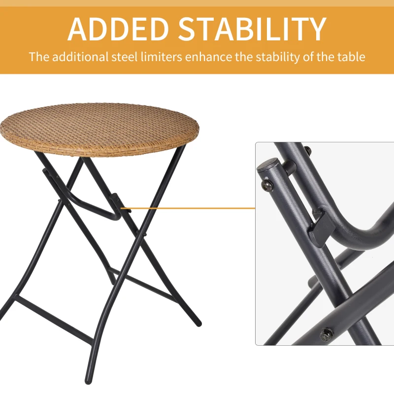 Outsunny 3PC Rattan Wicker Bistro Set w/ Folding Design, Hand Woven Rattan Table and Chairs for Outdoor, Natural