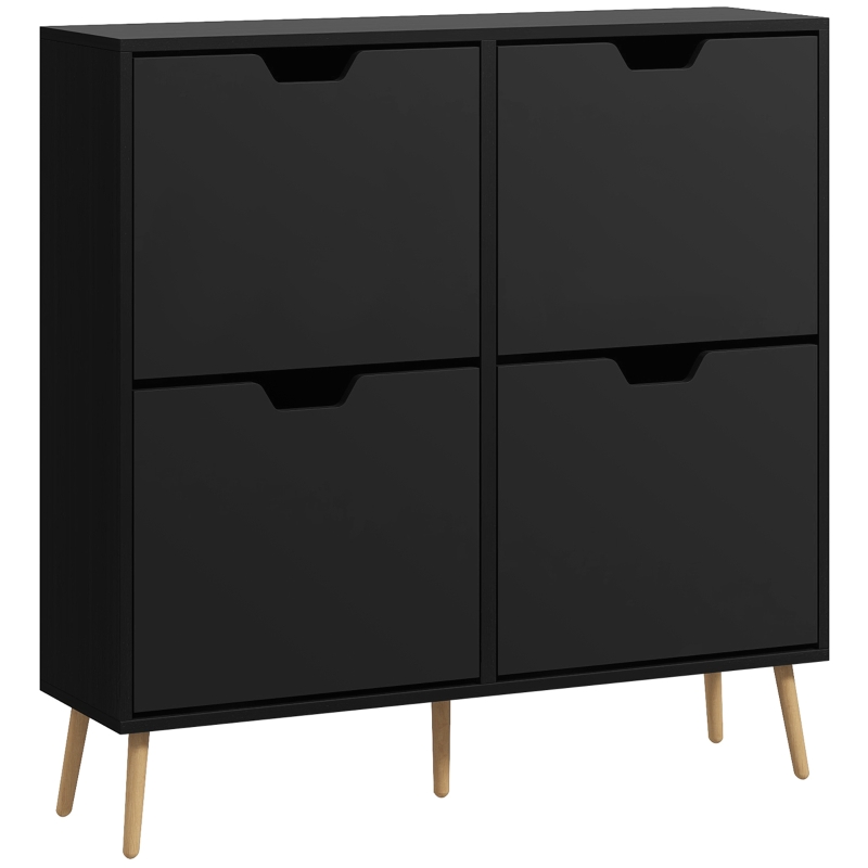 HOMCOM Shoe Storage Cabinet with 4 Flip Drawers and Adjustable Shelf, Shoe Cabinet for 8-16 Pairs of Shoes, Black