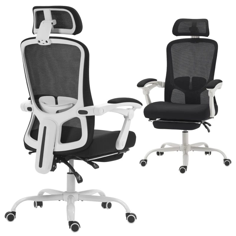 HOMCOM Ergonomic Office Chair, Mesh Reclining Desk Chair with Adjustable Lumbar Support, Headrest, Black