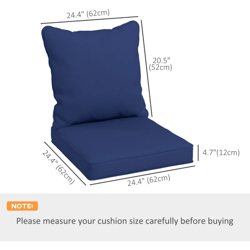 Outsunny Seat Cushion Back Pillows Replacement Set of 2, Patio Chair Cushions Set for Indoor Outdoor, Dark Blue