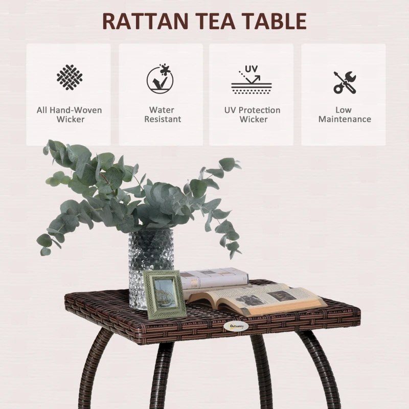 Outsunny Outdoor PE Wicker Side Table, Small Square Rattan End Table, All-Weather Material Coffee Table for Garden, Balcony, Backyard, Brown