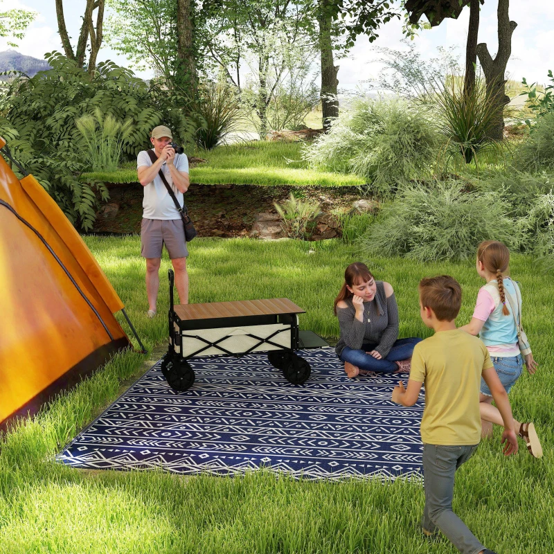 Outsunny Reversible Outdoor Rug, Waterproof Plastic Straw with Carry Bag, 8' x 10', Blue & White Geometric