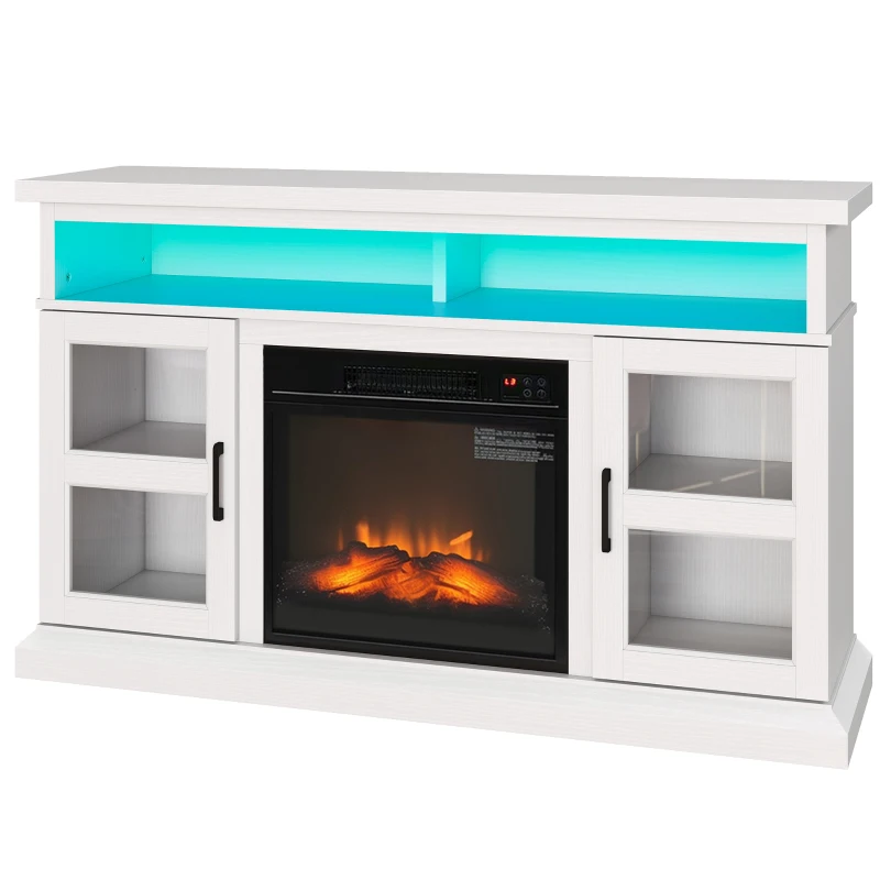 HOMCOM 48" Fireplace TV Stand for TVs Up to 55 Inches, Media Entertainment Center with 3D Flame, Adjustable Shelves, White