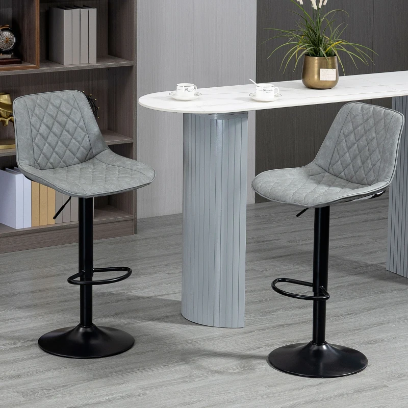 HOMCOM Adjustable Bar Stools Set of 2, Counter Height Barstools with Swivel Seat Round Steel Base and Footrest for Kitchen Counter Dining Room Pub, ‎Grey