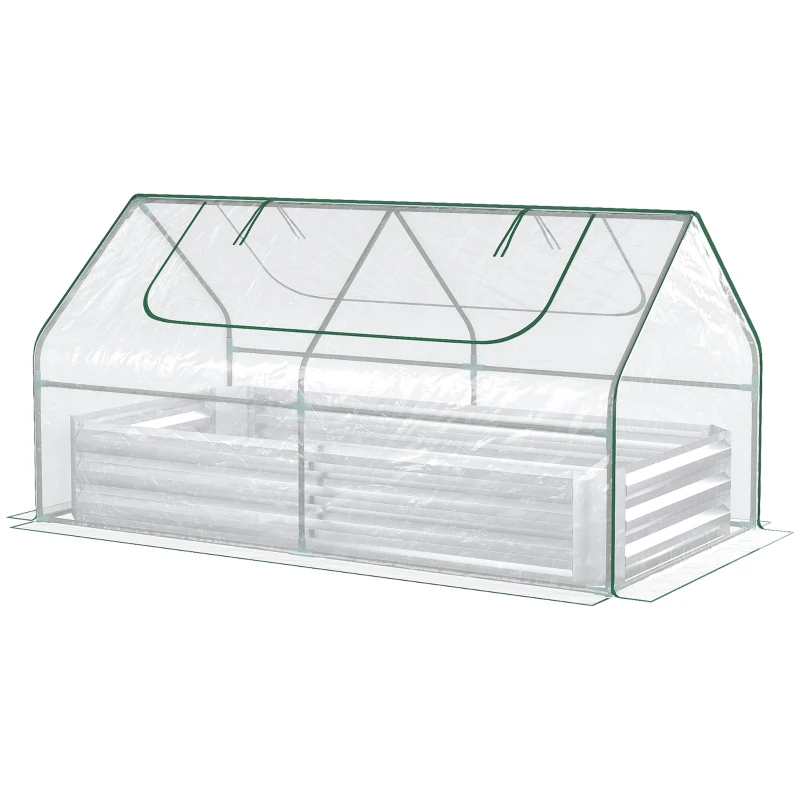 Outsunny 6 x 3 x 1ft Metal Planter Box with Mini Greenhouse, Galvanized Raised Garden Bed with Cover