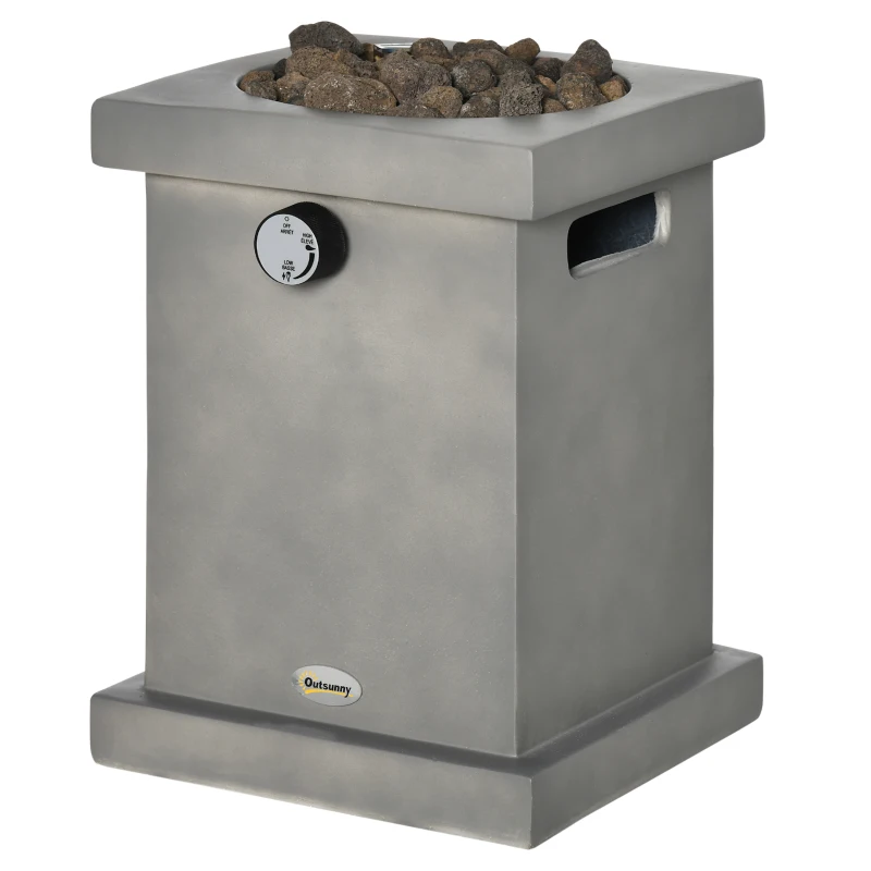 Outsunny Portable Outdoor Propane Fire Pit, Small Tabletop Fireplace, 10 Inch Square Gas Firebowl, 10,000 BTU, w/ Lava Rocks, CSA Certification, for Garden, Patio, Light Grey