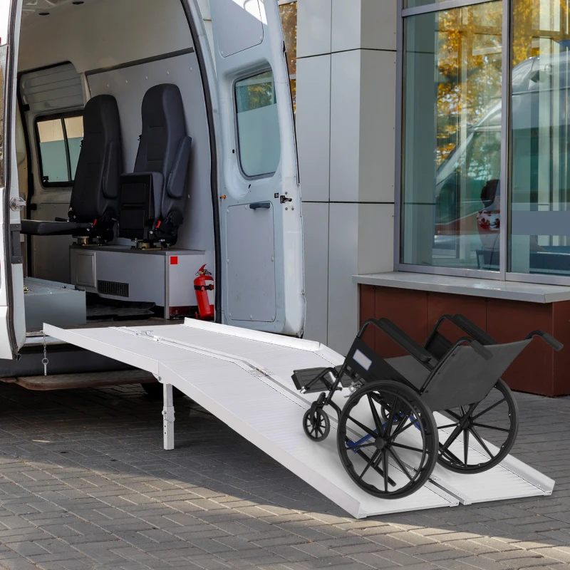 HOMCOM 8ft Wheelchair Ramp Foldable Portable Scooter Mobility Easy Access Carrier Ramp with Carrying Handle Aluminum Alloy