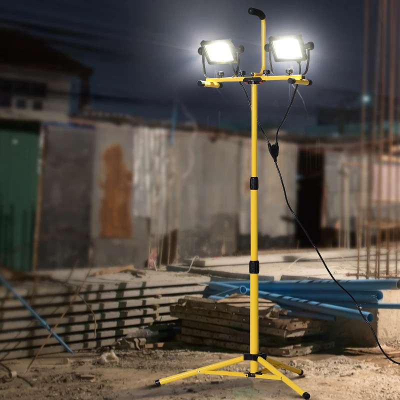HOMCOM 8,000 Lumen LED Work Lights Dual Head Weather Resistant with Tripod Stand