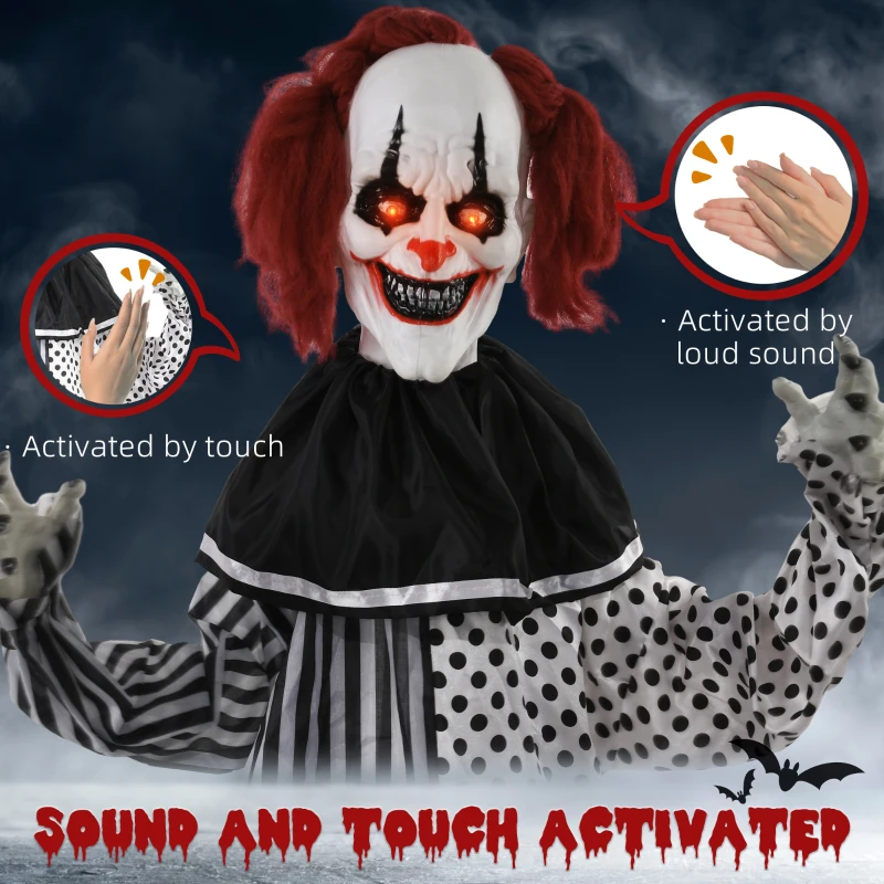 HOMCOM 6' Clown Animatronic, Red Haired Life Size Outdoor Halloween Decoration with Motion Activated Sound & Light Up Eyes