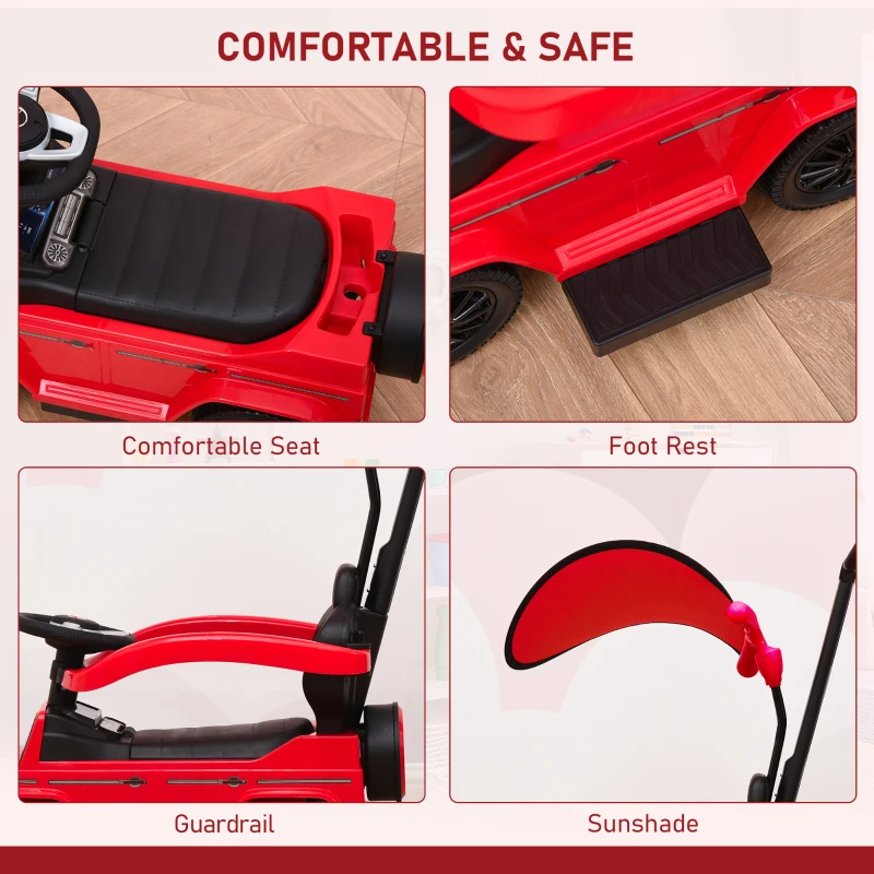 Aosom Mercedes-Benz G350 Licensed Push Car, 3-in-1 Toddler Sliding Car with Horn, Steering, Foot Rest, Seat Storage, Red
