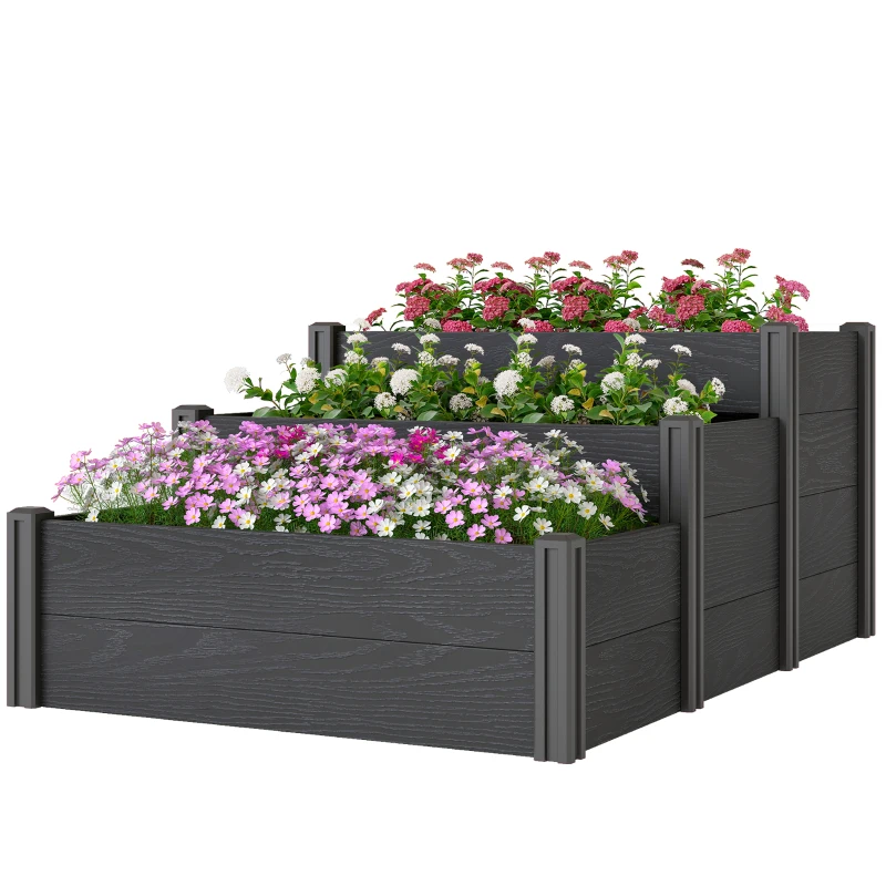 Outsunny Vinyl Raised Garden Bed Kit, 3-Tier Elevated Garden Box with Open Bottom, DIY Assembly, Outdoor Raised Planter Box