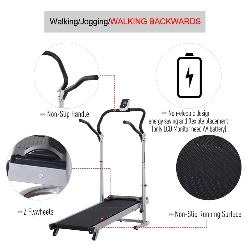 Soozier 2-in-1 Foldable Treadmill Walking Pad Manual Treadmill Machine Sit Up Bench with LCD Screen Home Exercise Fitness
