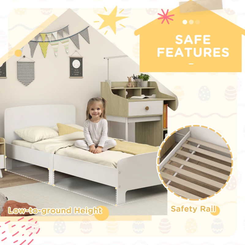 Qaba Bed Frame for Girls and Boys, Bedroom Furniture, Fit 90×190 cm Mattress (Not Included), White