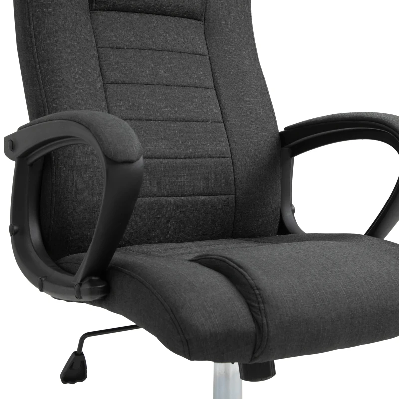 Vinsetto Ergonomic High Back Executive Office Chair, Rocking Swivel Linen Computer Desk Chair with Adjustable Height, Comfort Tilt Function, Padded Armrest, Headrest, Dark Grey